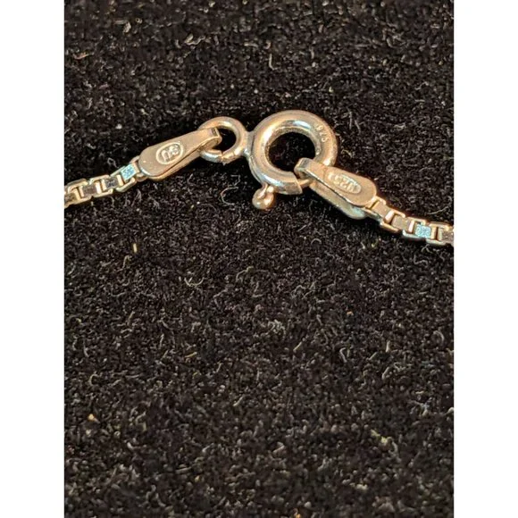 30-Inch Sterling Silver Necklace Square Crystal Pendant Italy 925 10g Elegant - Picture 4 of 15